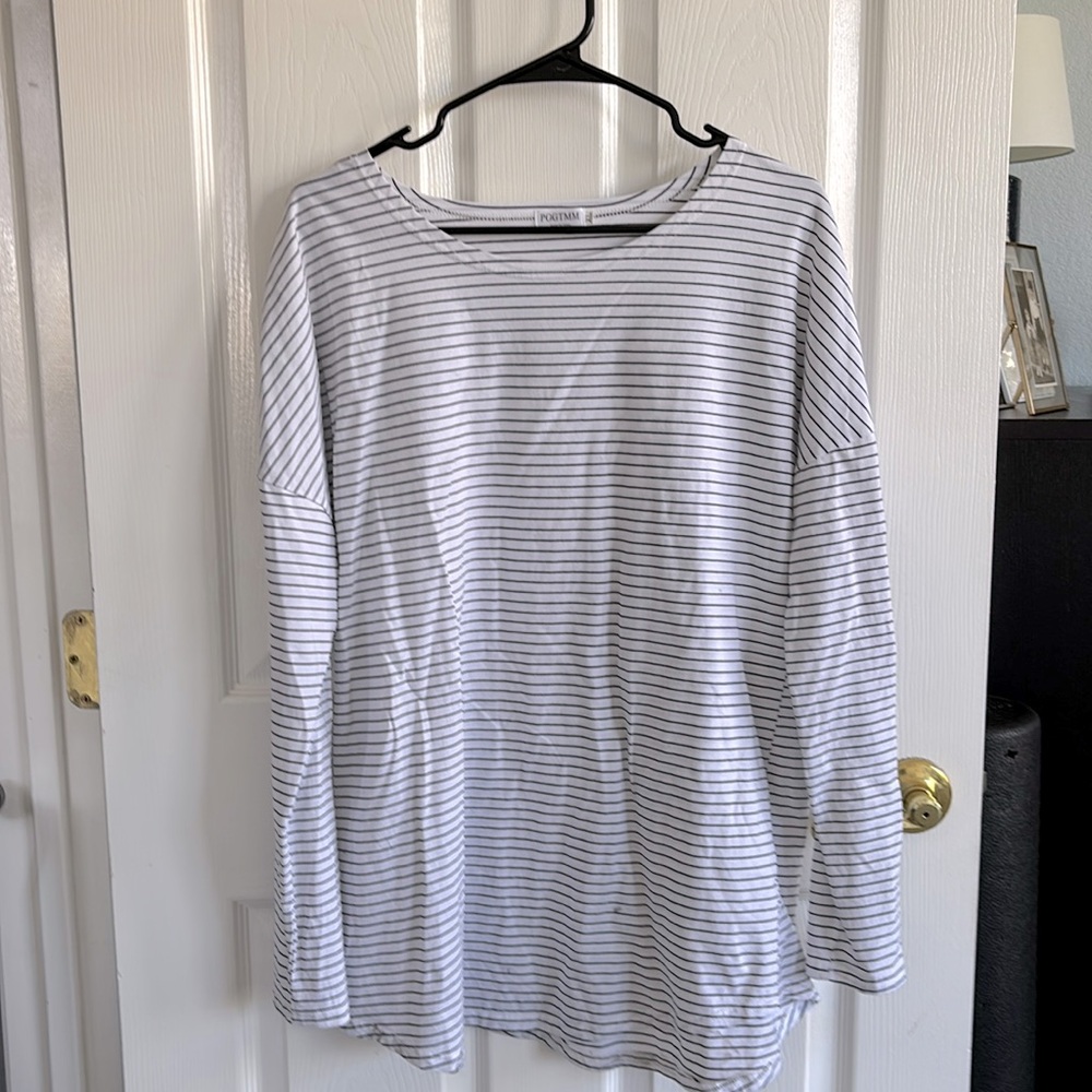 COPY - Black & White Striped Drop Shoulder Women's Top/Tunic - XL